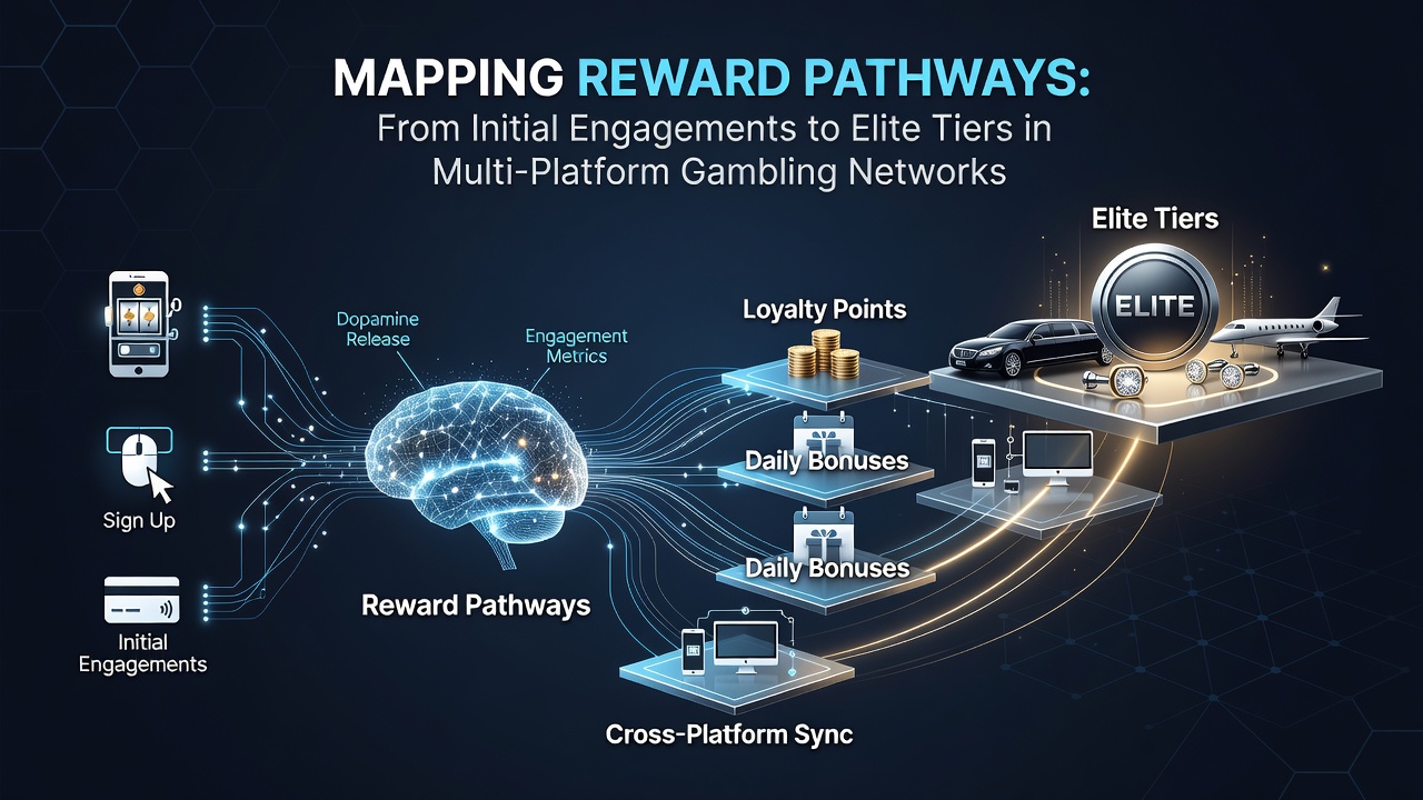 Diagram mapping player progression from entry-level rewards to premium VIP tiers with interconnected platform icons