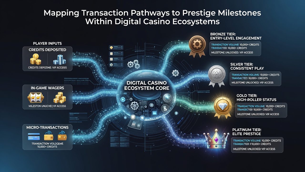 Mid-article visualization of prestige milestone progression linked to transaction data flows